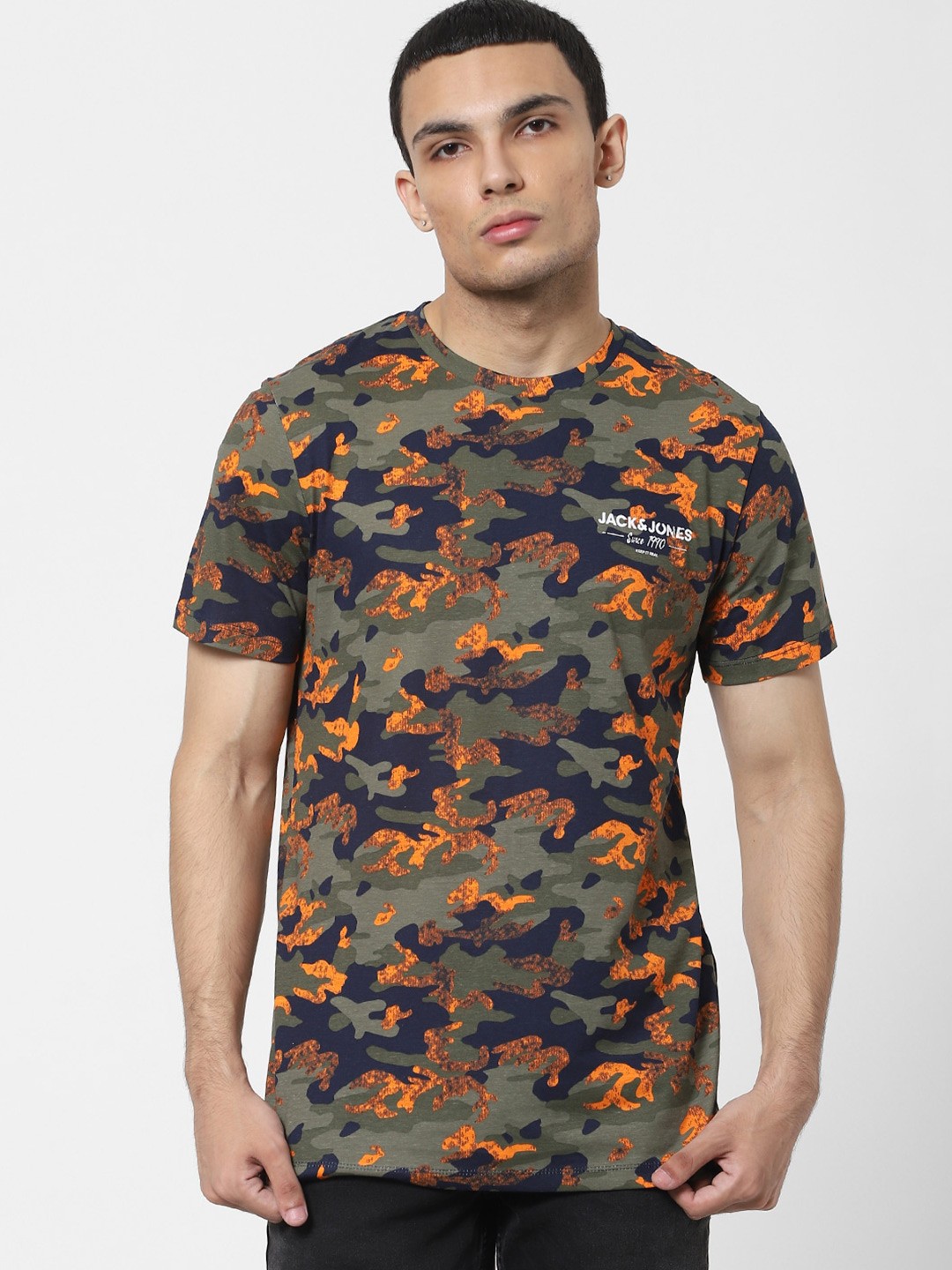 

Jack & Jones Men Multicoloured Camouflage Printed Casual T-Shirt, Multi