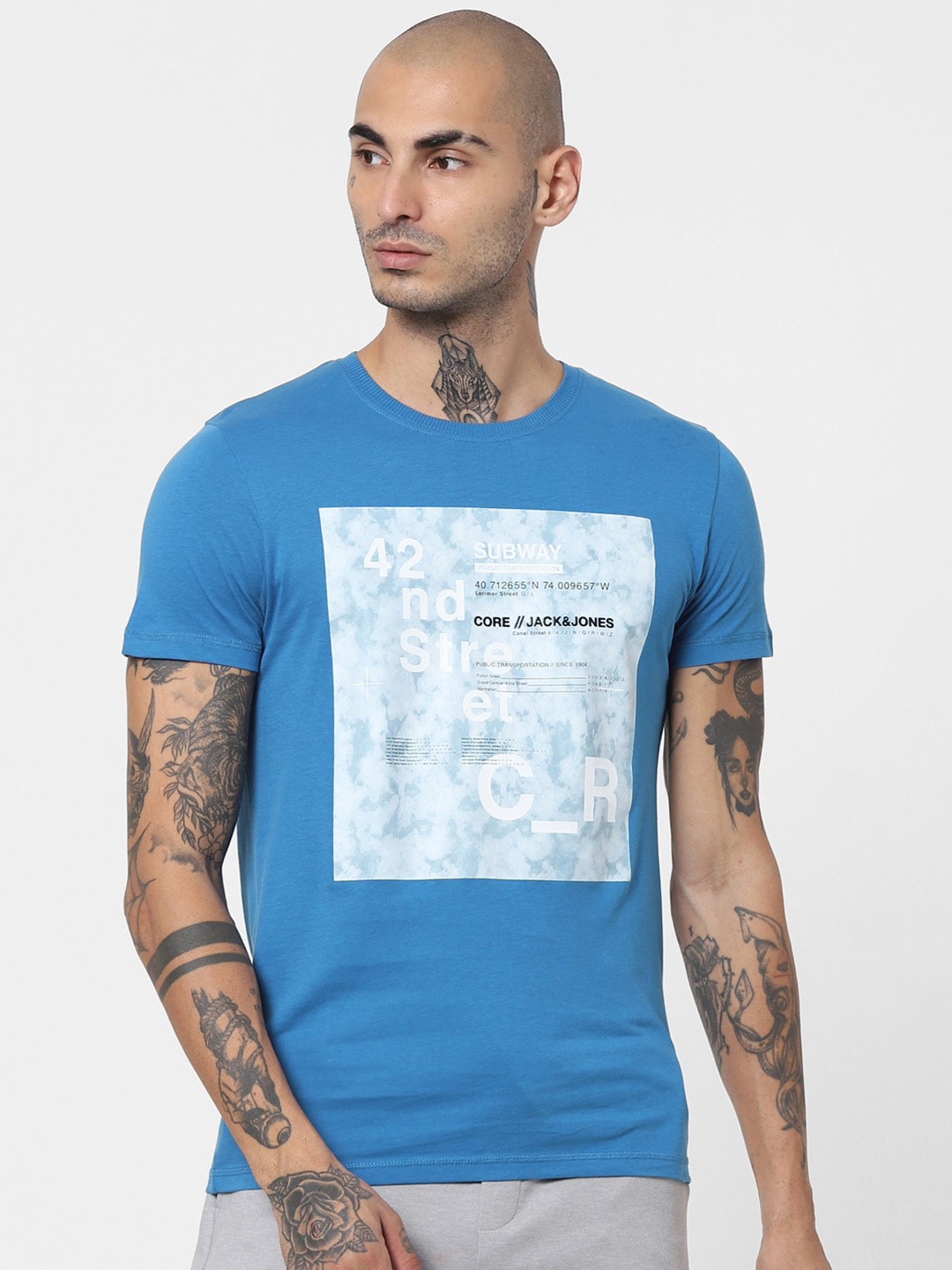 

Jack & Jones Men Blue Graphic Printed Casual T-Shirt