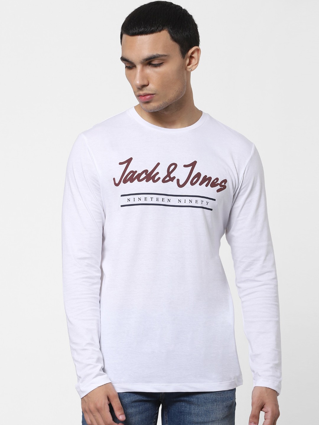 

Jack & Jones Men White Typography Printed Casual T-Shirt