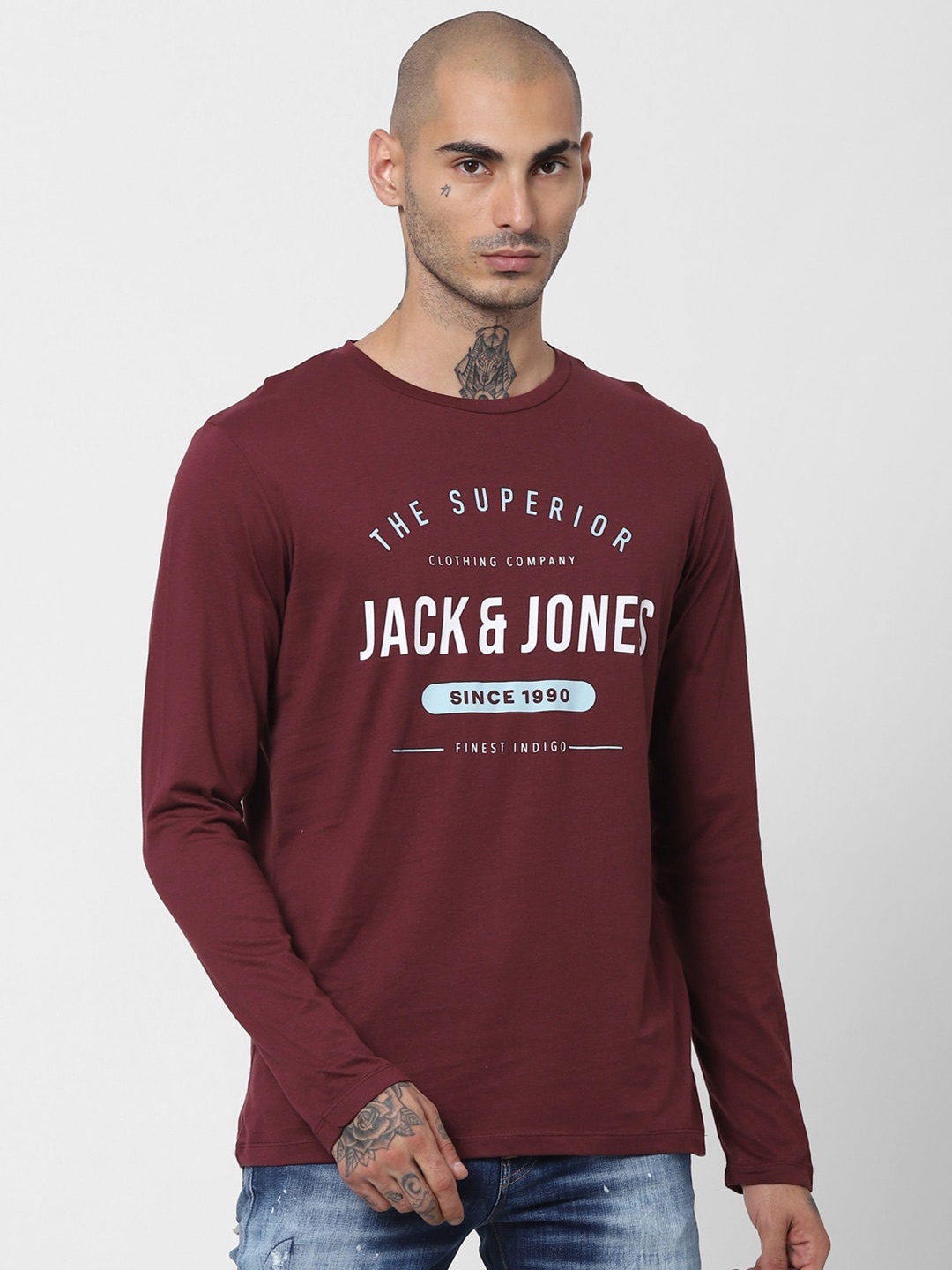 

Jack & Jones Men Maroon Typography Printed Casual T-Shirt