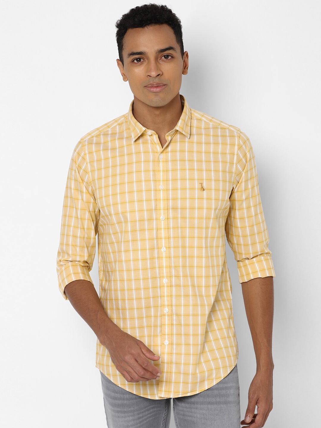 

SIMON CARTER LONDON Men Yellow Pure Cotton Slim Fit Opaque Checked Casual Shirt