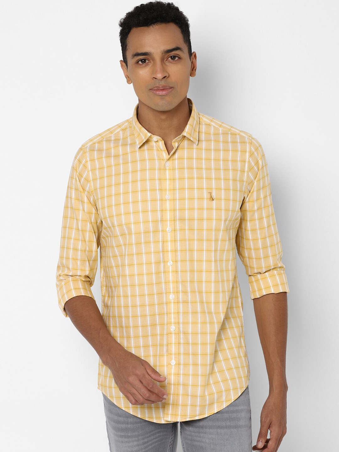 

SIMON CARTER LONDON Men Yellow Slim Fit Opaque Checked Casual Shirt