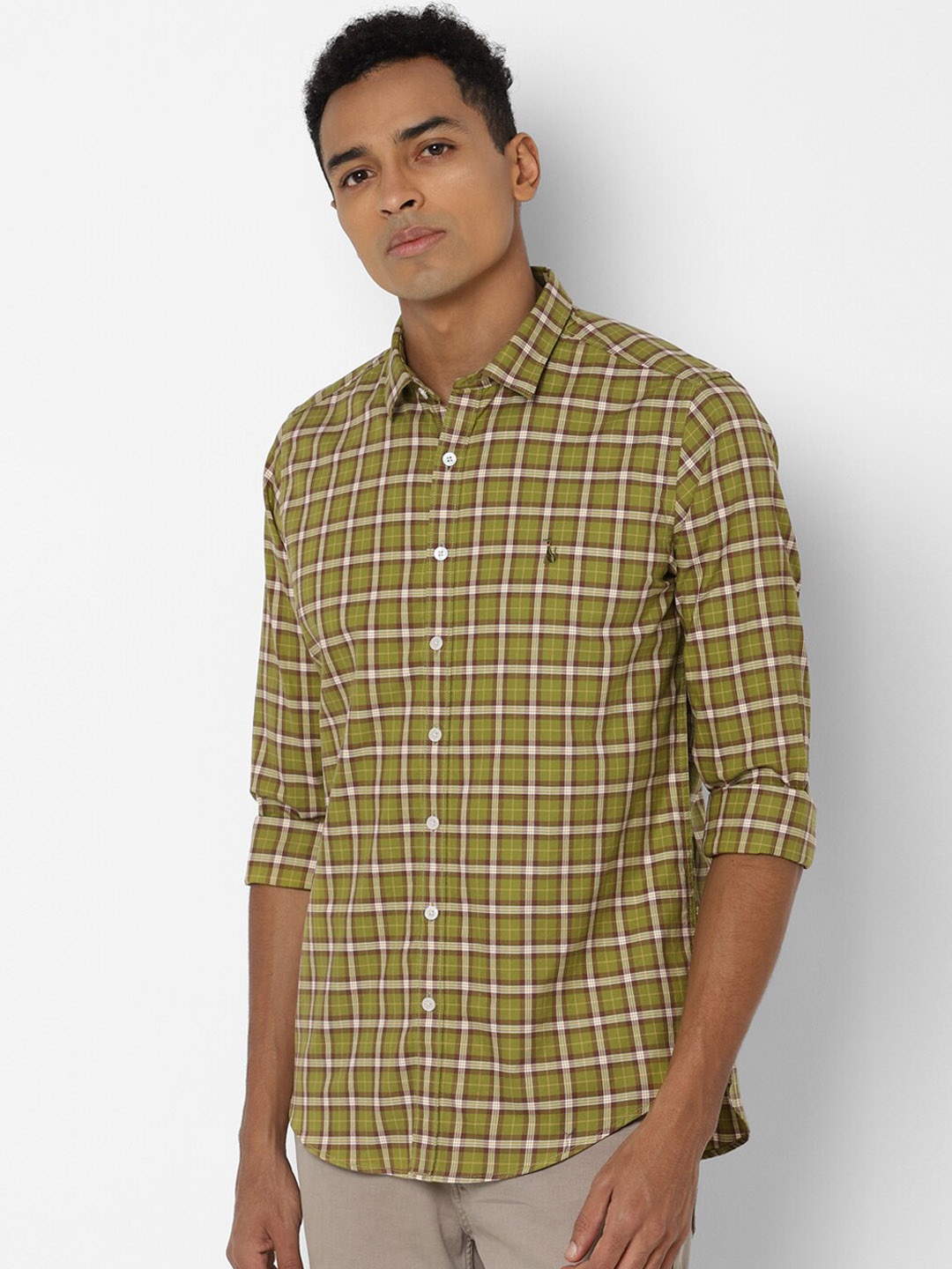 

SIMON CARTER LONDON Men Olive Green Slim Fit Tartan Checks Opaque Checked Casual Shirt