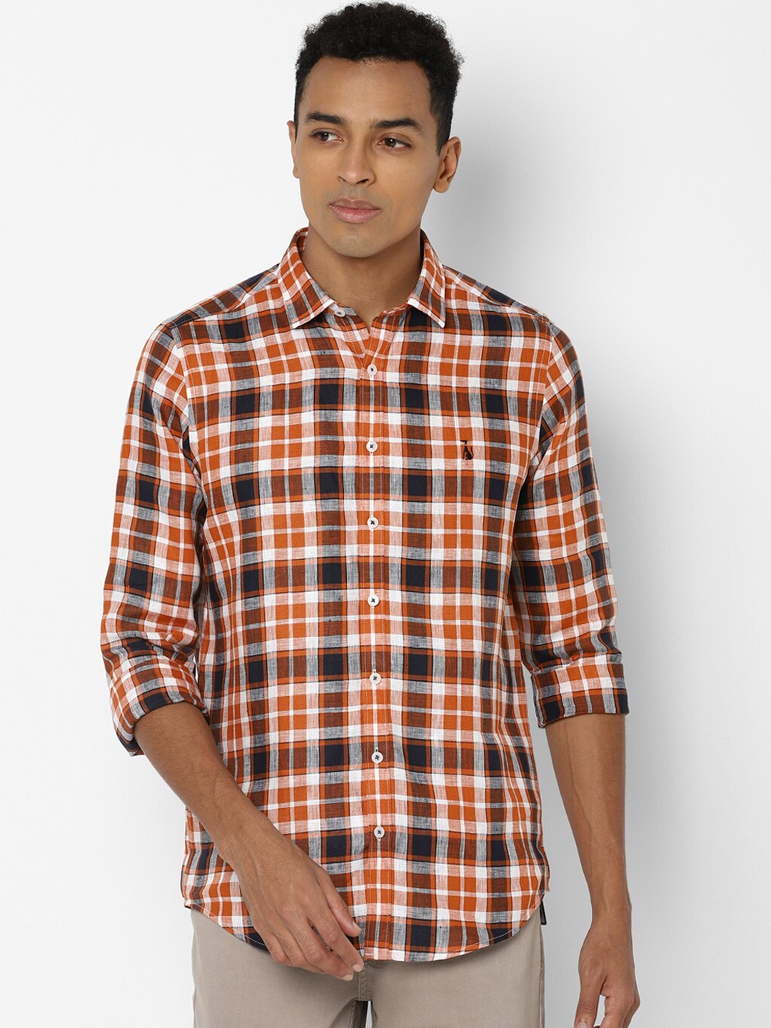 

SIMON CARTER LONDON Men Orange Slim Fit Tartan Checks Opaque Checked Casual Shirt