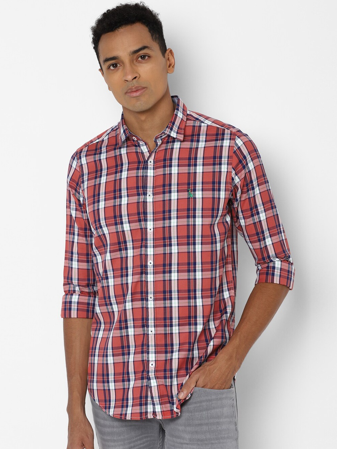 

SIMON CARTER LONDON Men Red Slim Fit Tartan Checks Opaque Checked Casual Shirt