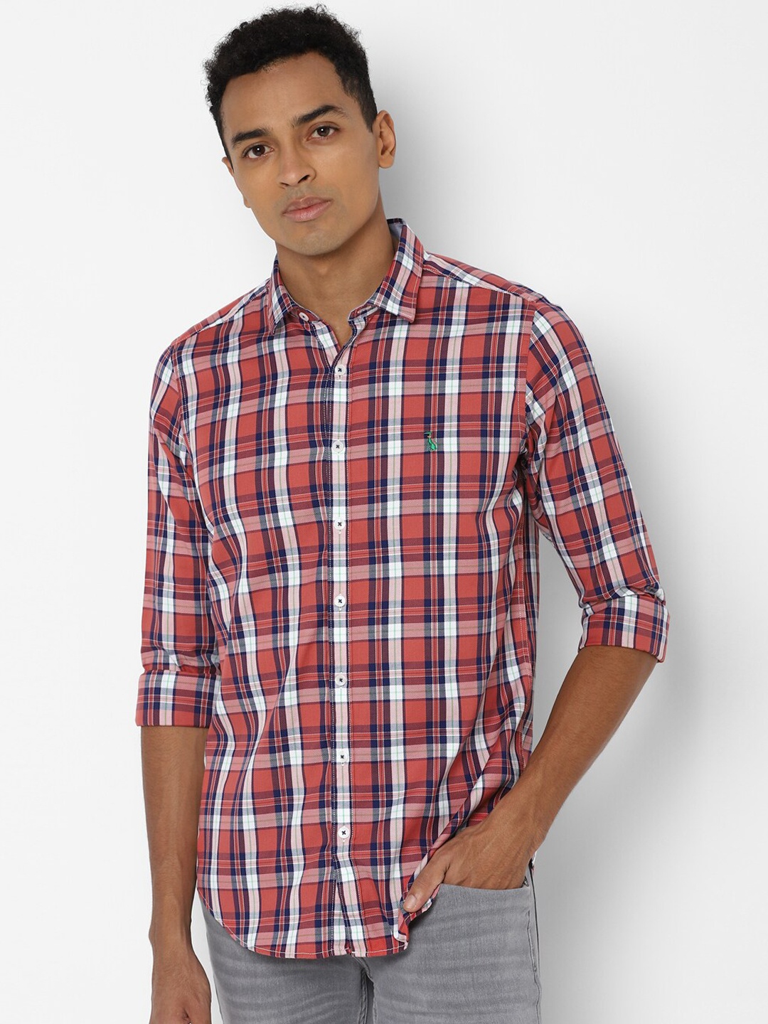 

SIMON CARTER LONDON Men Red Slim Fit Tartan Checks Opaque Checked Casual Shirt