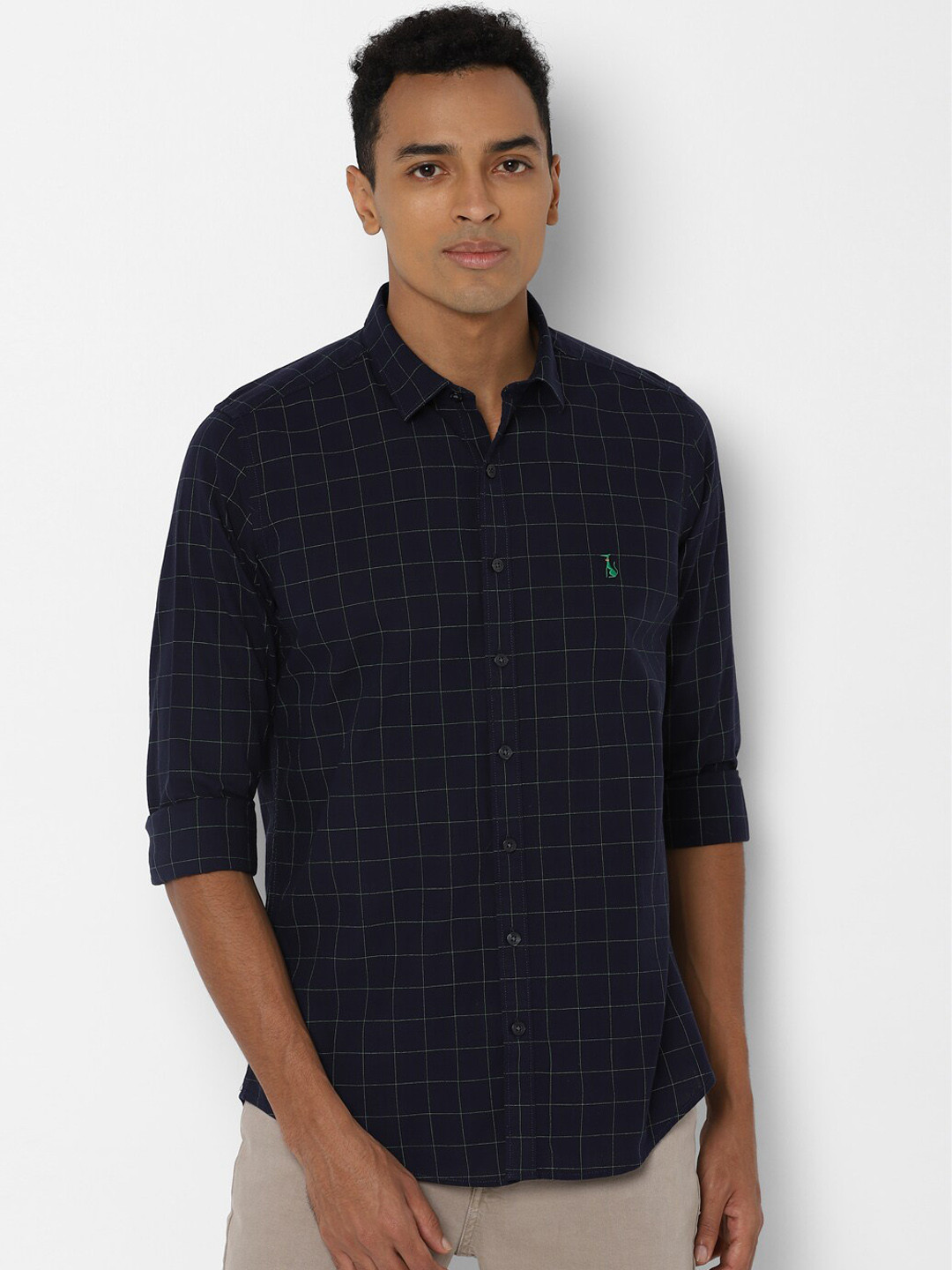 

SIMON CARTER LONDON Men Navy Blue Slim Fit Grid Tattersall Checks Opaque Checked Casual Shirt