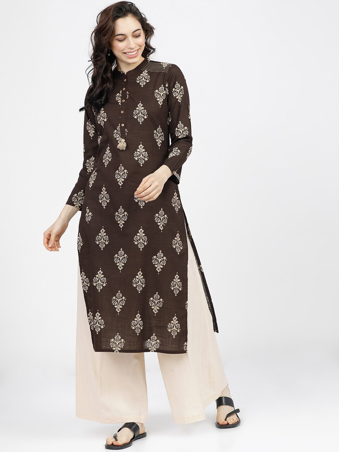 

Vishudh Women Brown & Beige Ethnic Motifs Printed Kurta