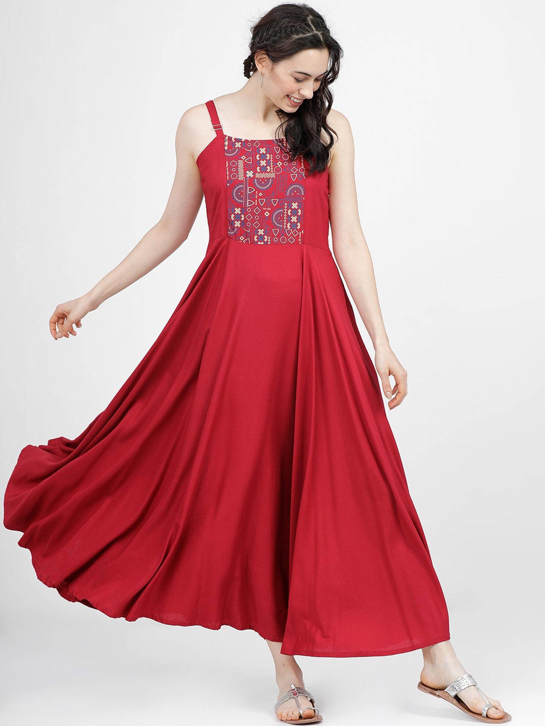 

Vishudh Pink Ethnic Motifs Maxi Dress