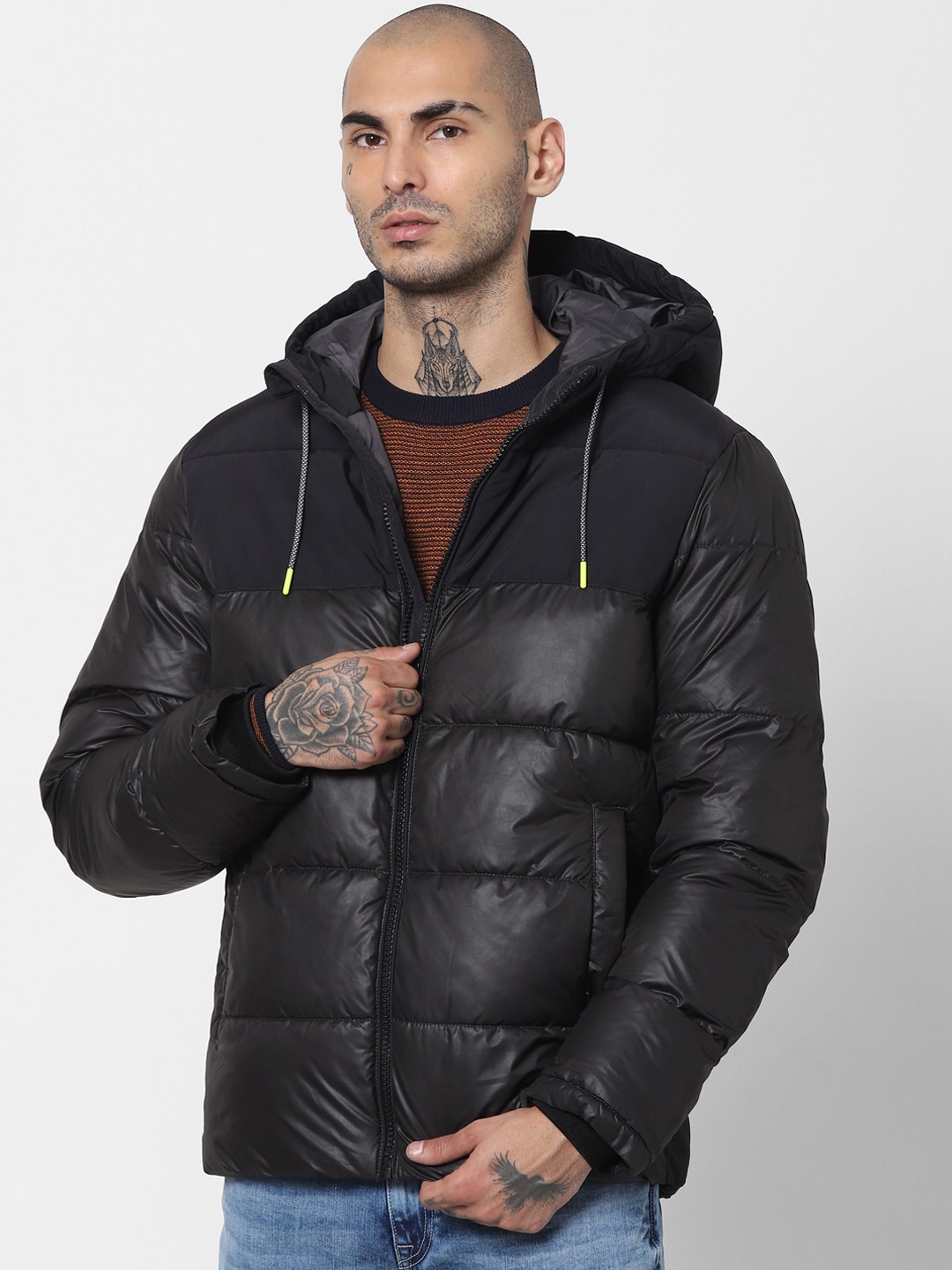 

Jack & Jones Men Black Colourblocked Padded Jacket