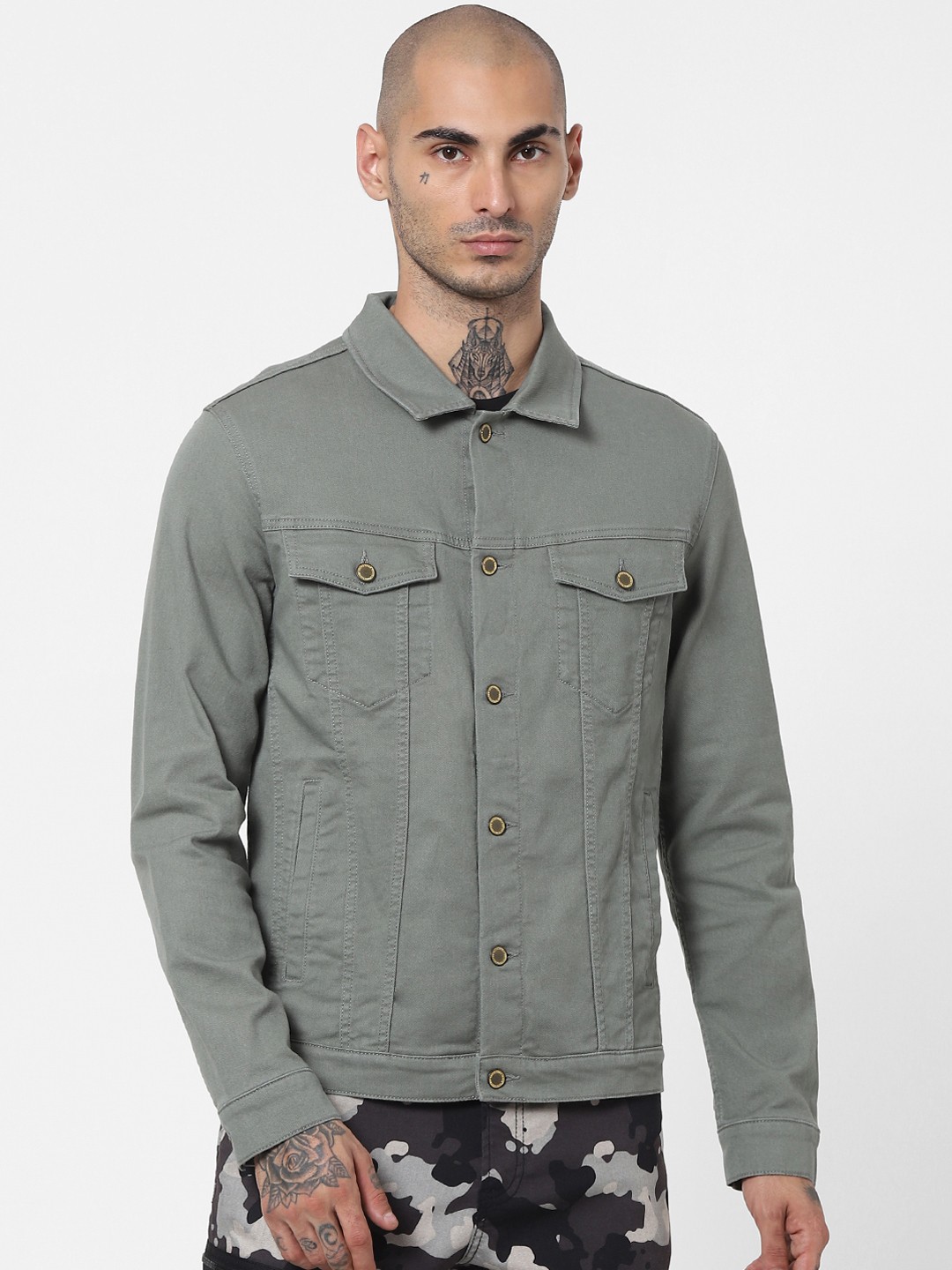 

Jack & Jones Men Green Cotton Denim Jacket