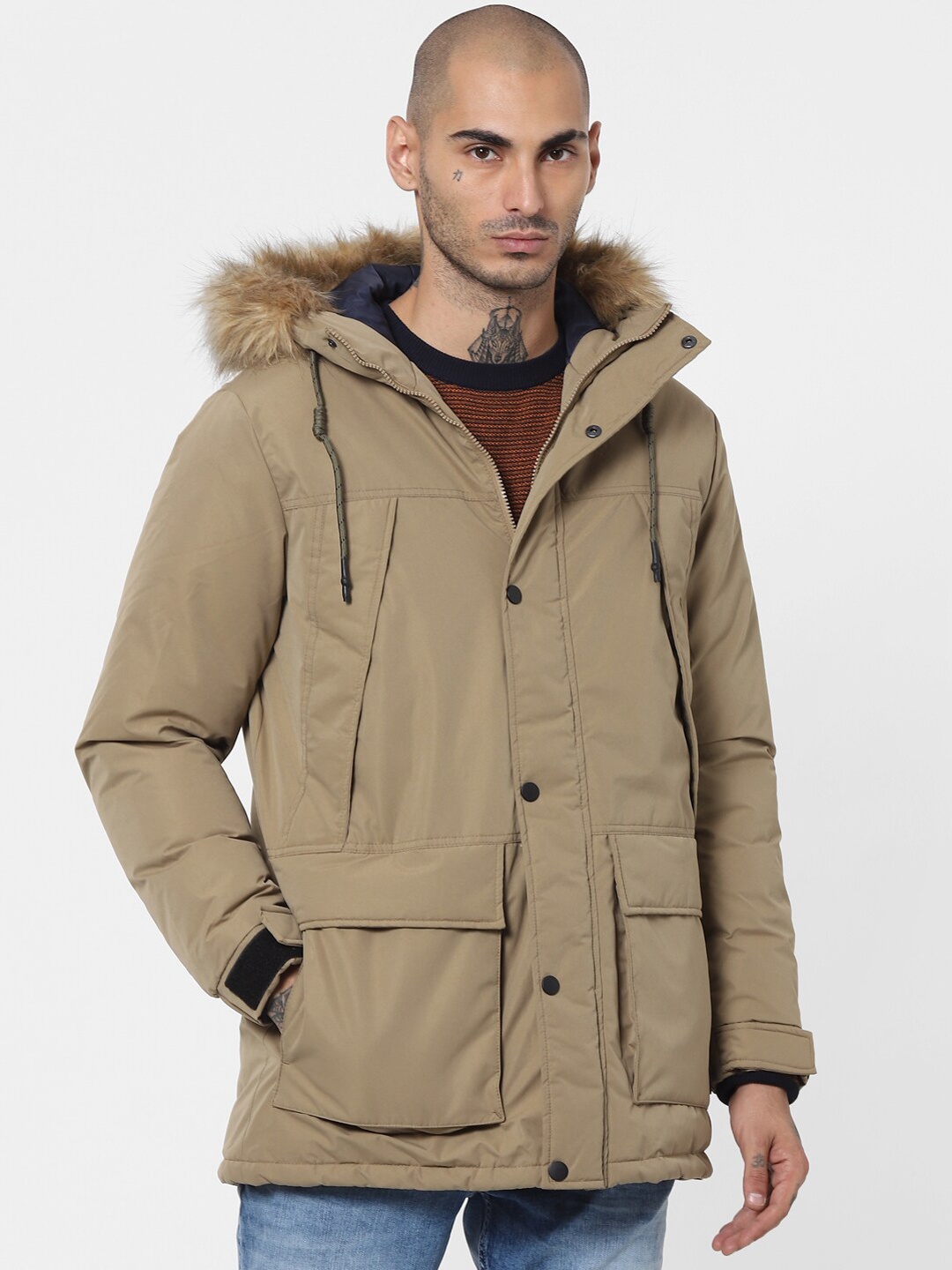 

Jack & Jones Men Beige Solid Parka Jacket