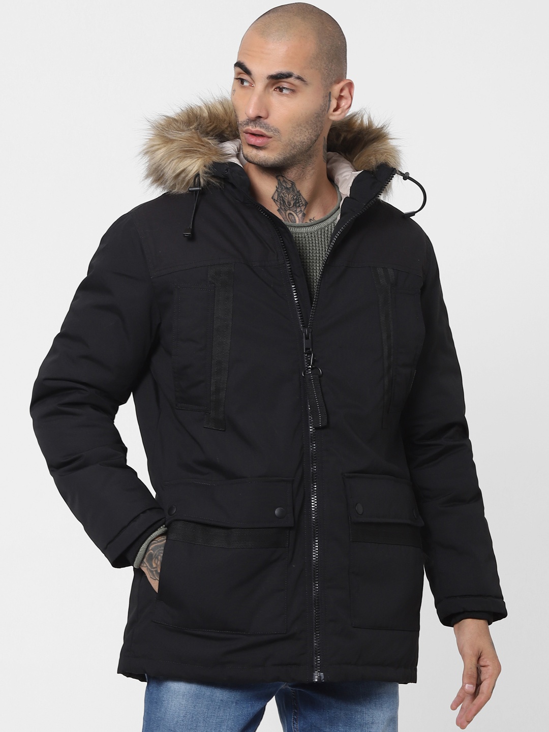 

Jack & Jones Men Black Longline Parka Jacket