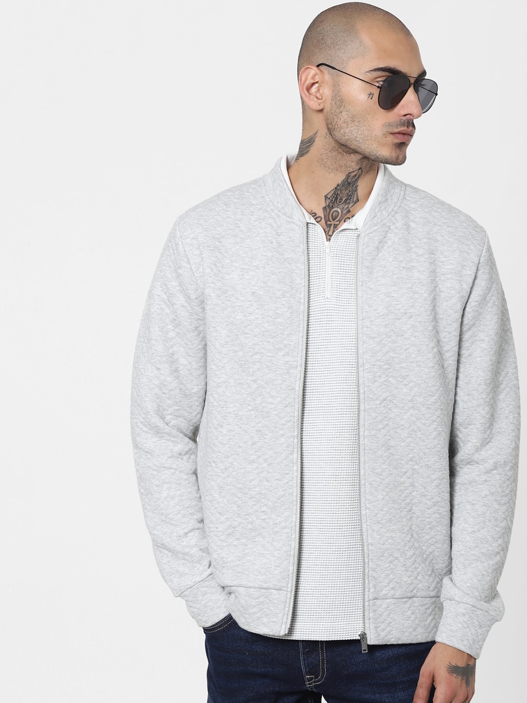 

Jack & Jones Men Grey Textured Sweatshirt