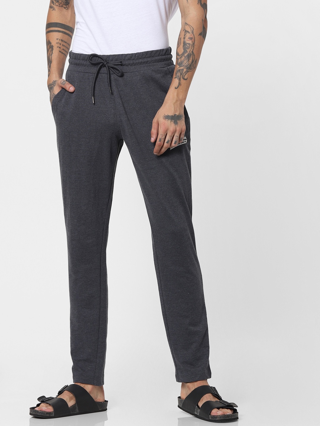 

Jack & Jones Men Charcoal Grey Solid Relaxed-Fit Track Pants