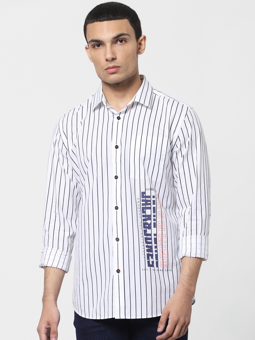 

Jack & Jones Men White Slim Fit Opaque Striped Casual Shirt