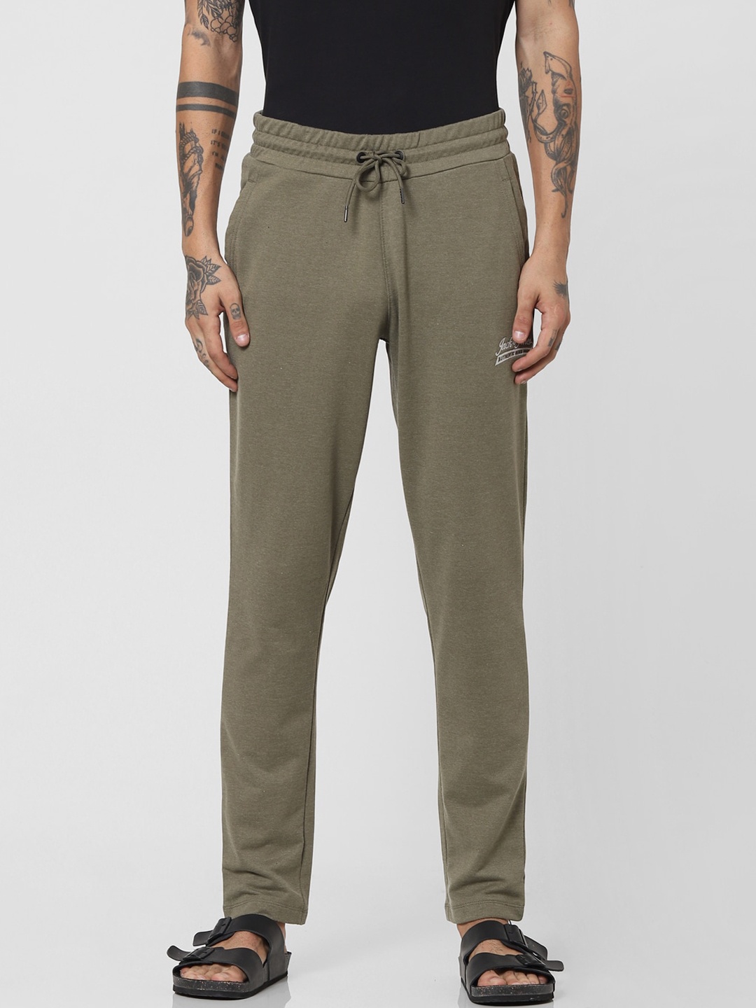 

Jack & Jones Men Olive Green Solid Relaxed Fit Regular Track Pants