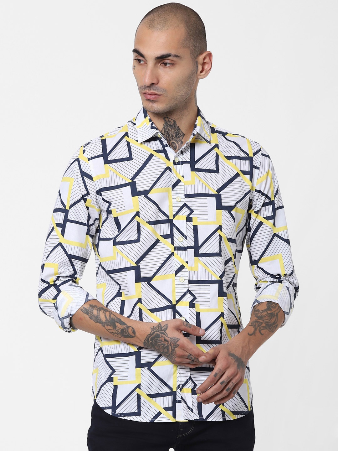 

Jack & Jones Men White Slim Fit Printed Cotton Casual Shirt