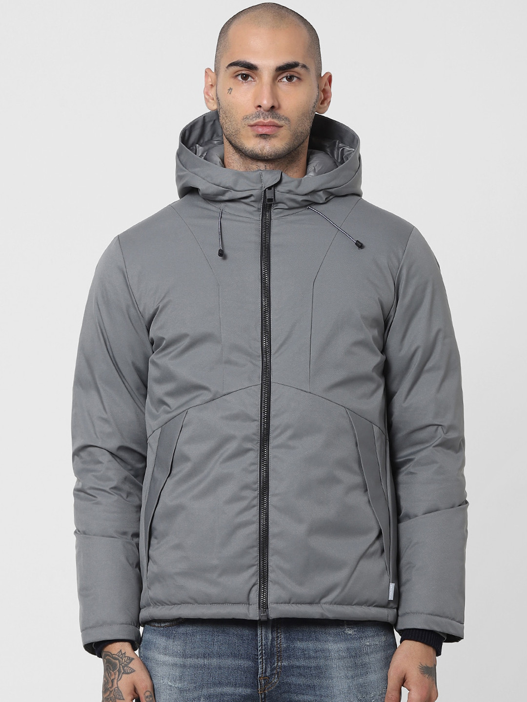 

Jack & Jones Men Grey Solid Padded Jacket