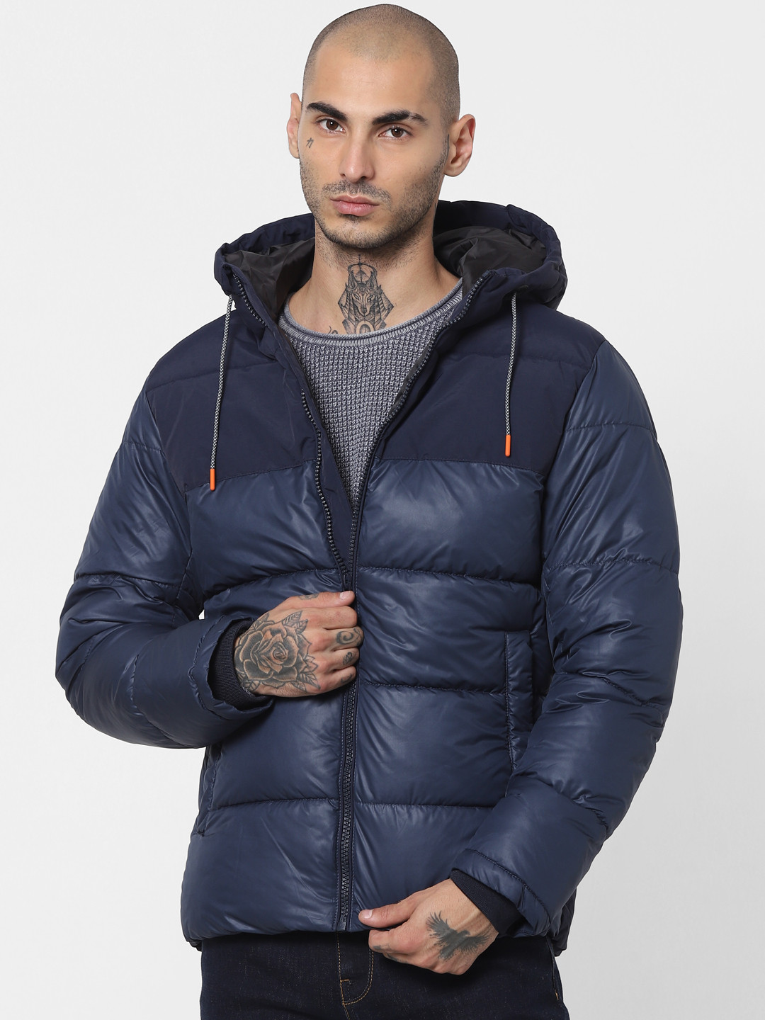 

Jack & Jones Men Blue Colourblocked Padded Jacket