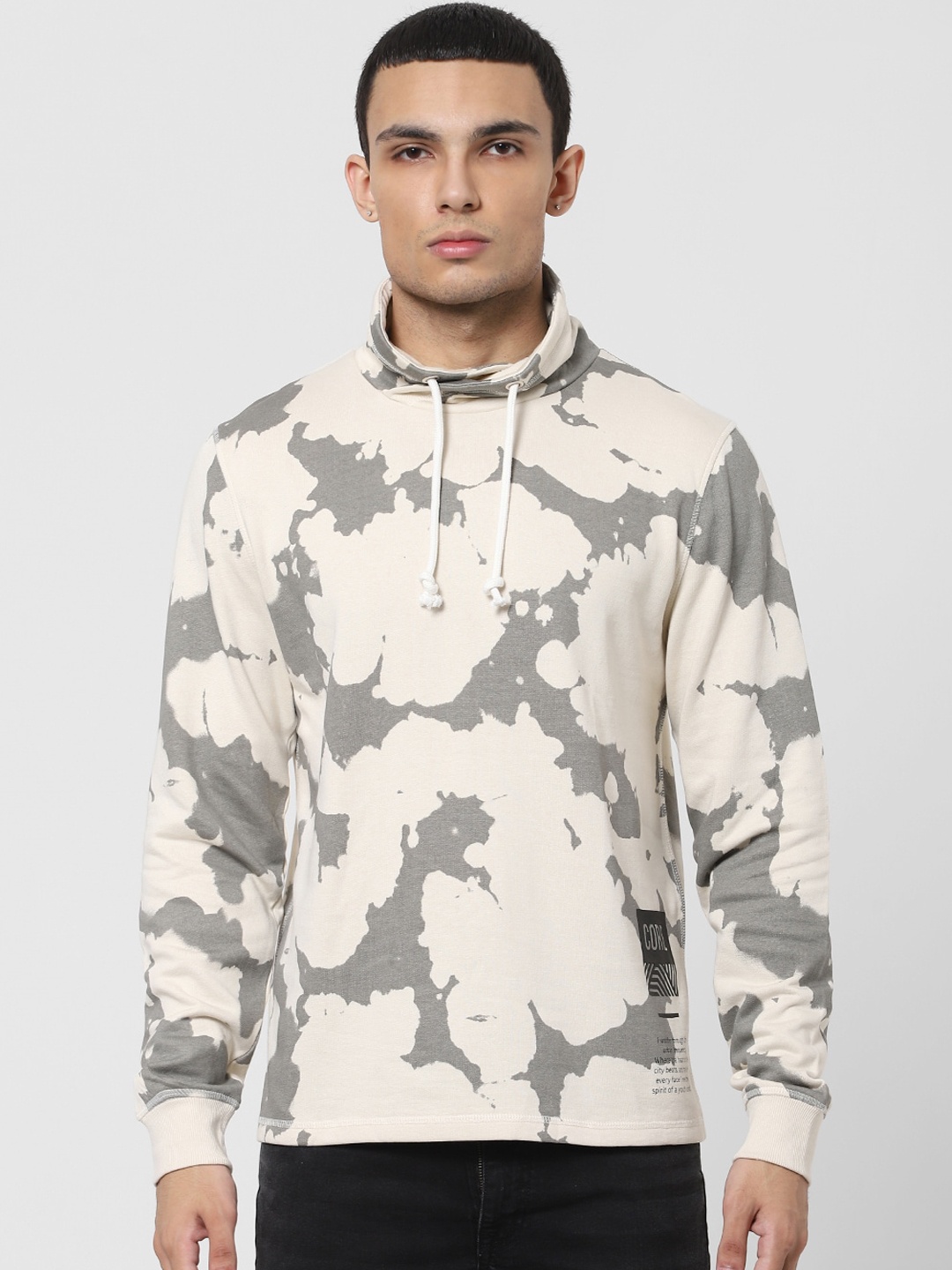 

Jack & Jones Men Grey & Off White Abstract Printed Pullover Sweatshirt
