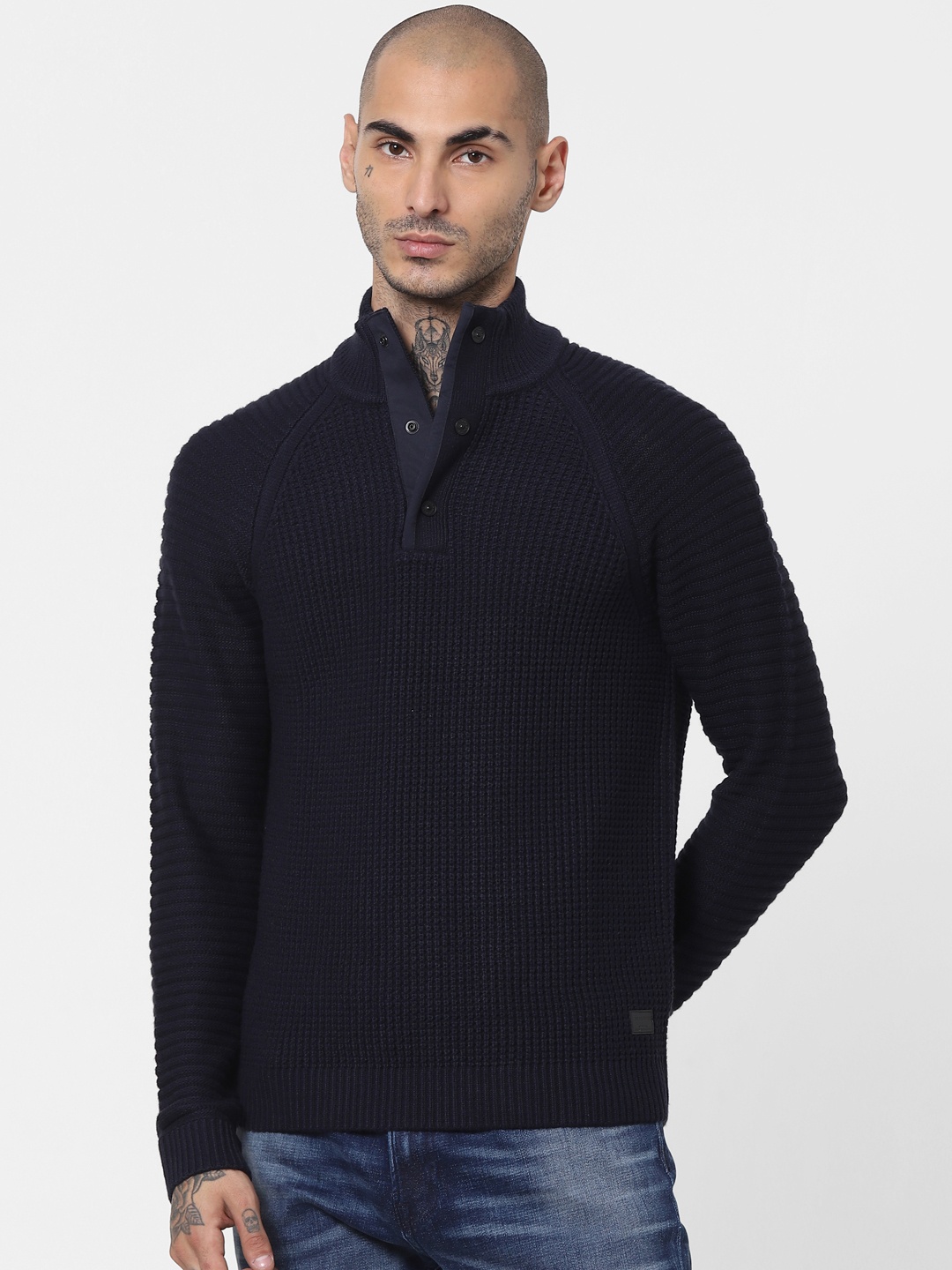 

Jack & Jones Men Navy Blue Cotton Sweater