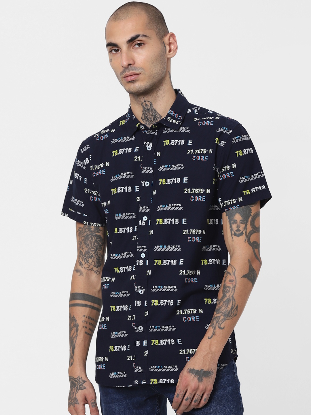 

Jack & Jones Men Navy Blue Slim Fit Opaque Printed Casual Shirt