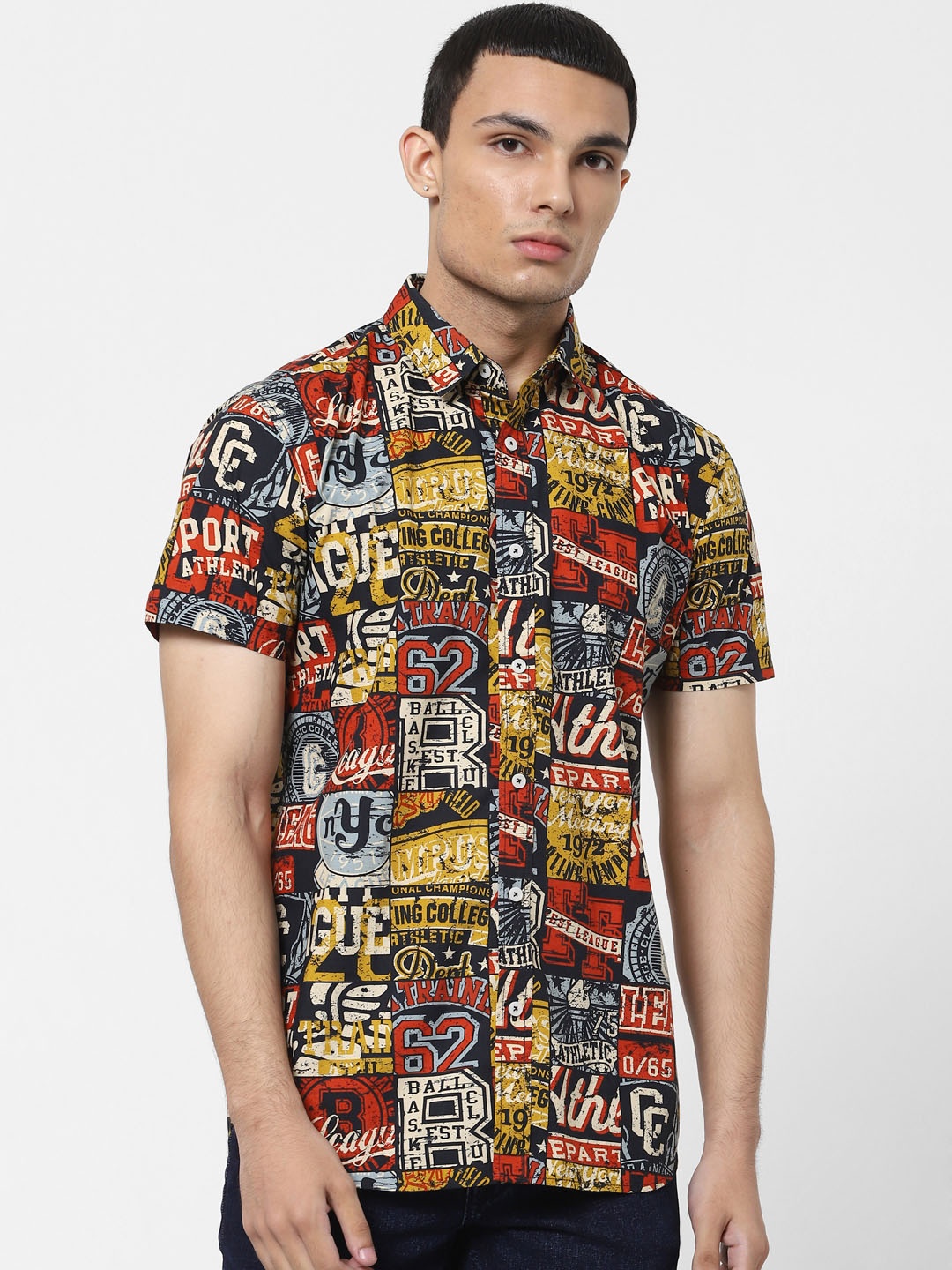 

Jack & Jones Men Multicoloured Slim Fit Opaque Printed Cotton Casual Shirt, Multi