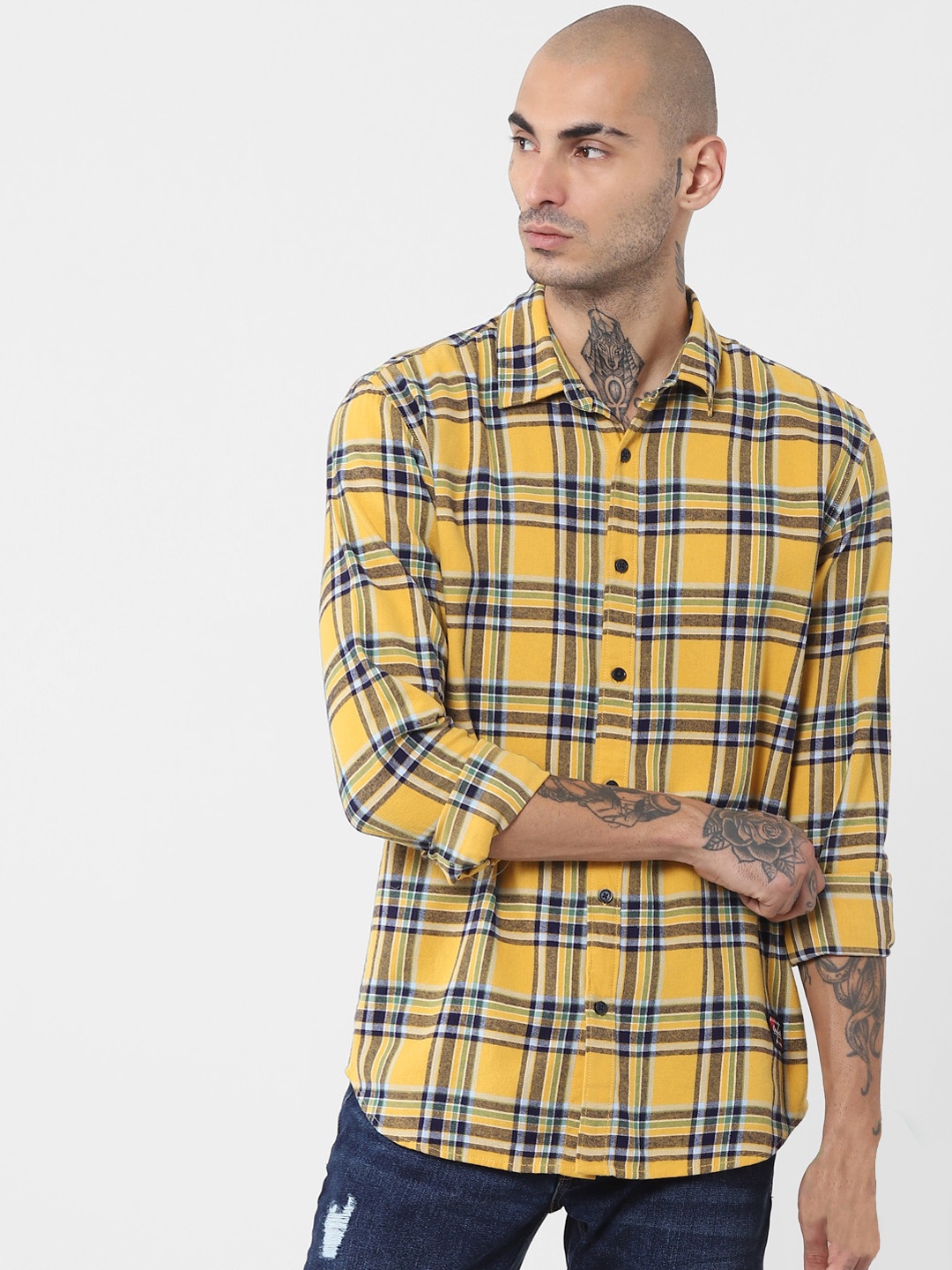 

Jack & Jones Men Yellow Opaque Checked Casual Shirt