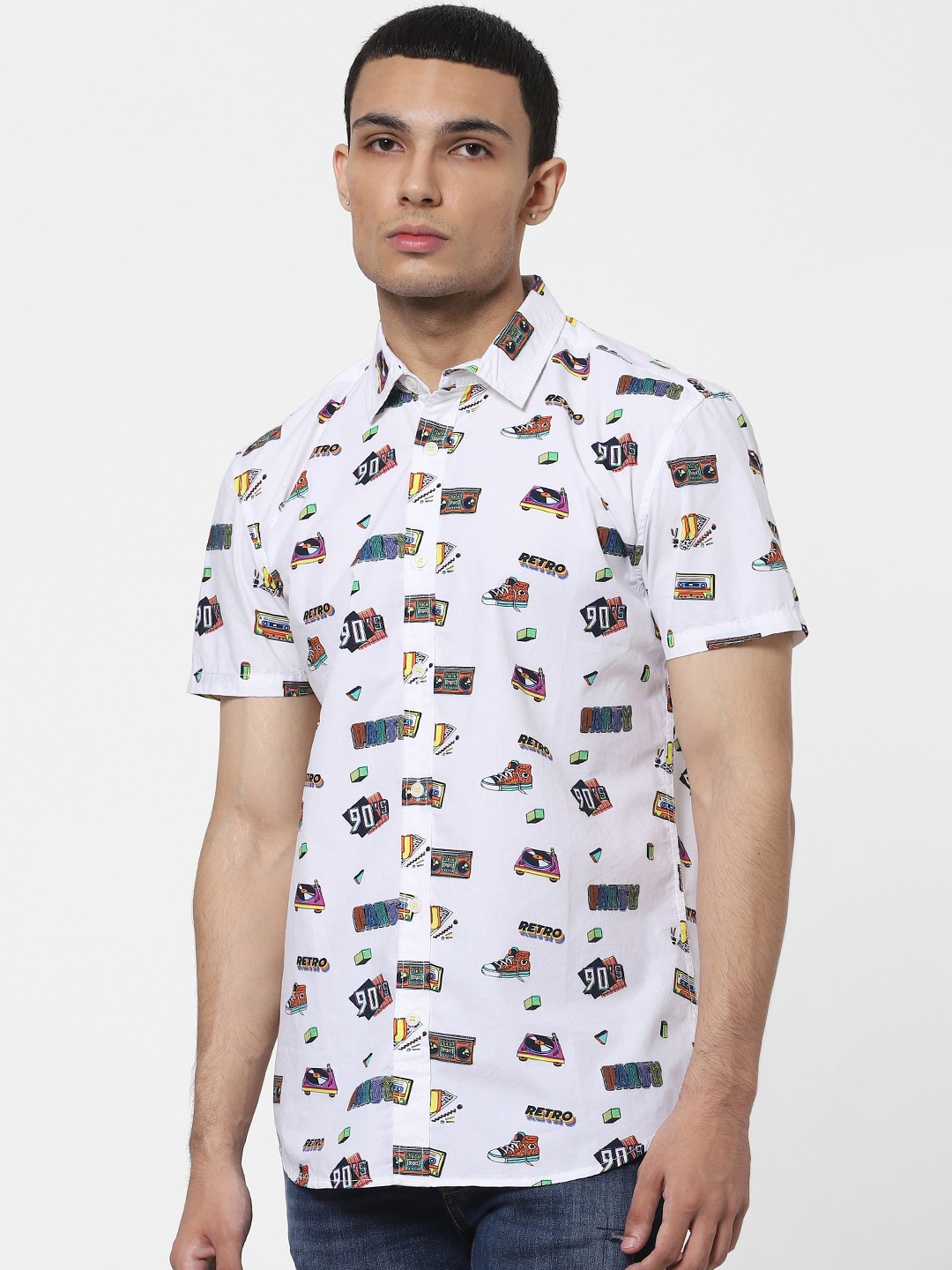 

Jack & Jones Men White Slim Fit Opaque Printed Casual Shirt