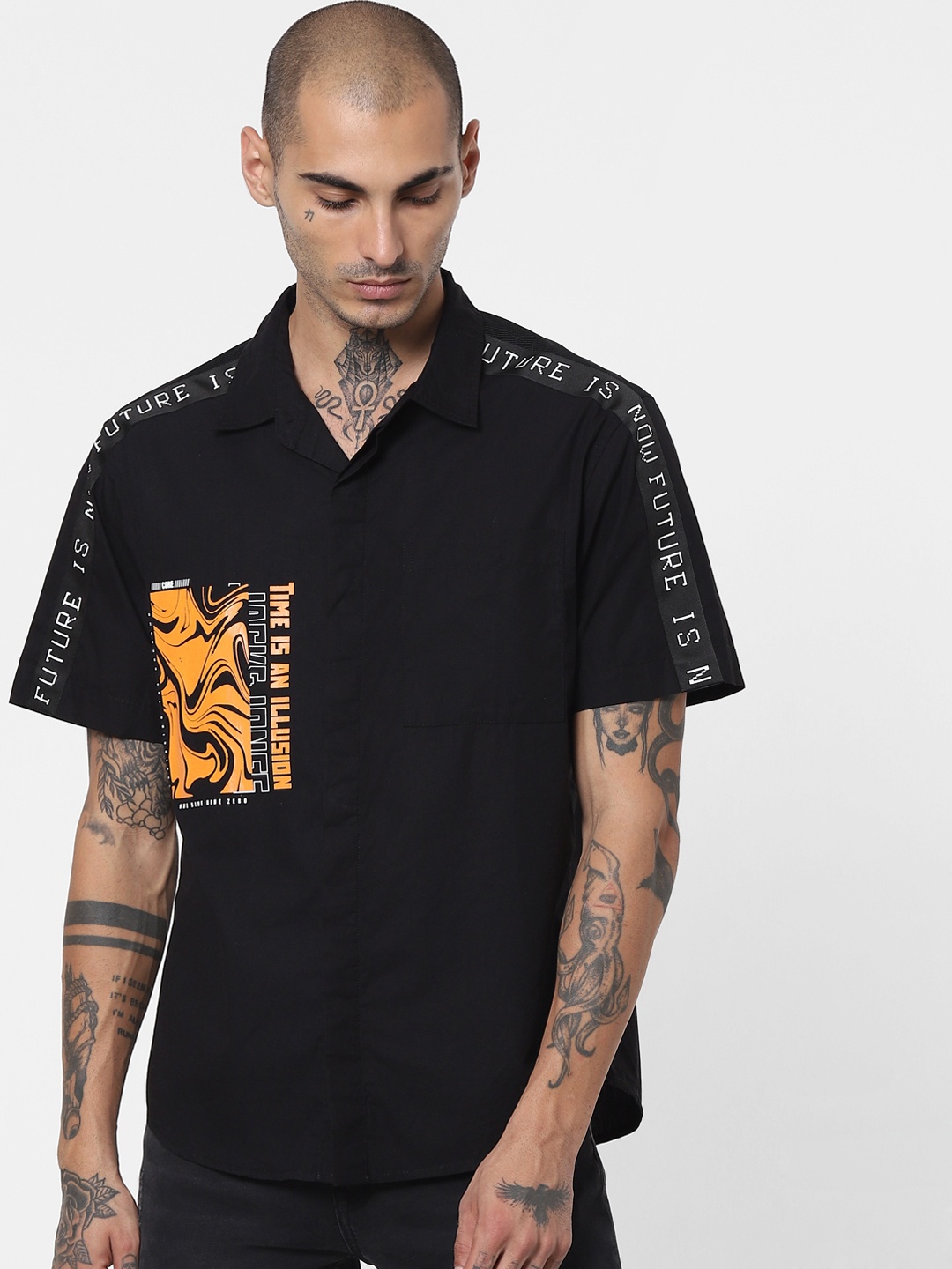 

Jack & Jones Men Black Opaque Printed Casual Shirt