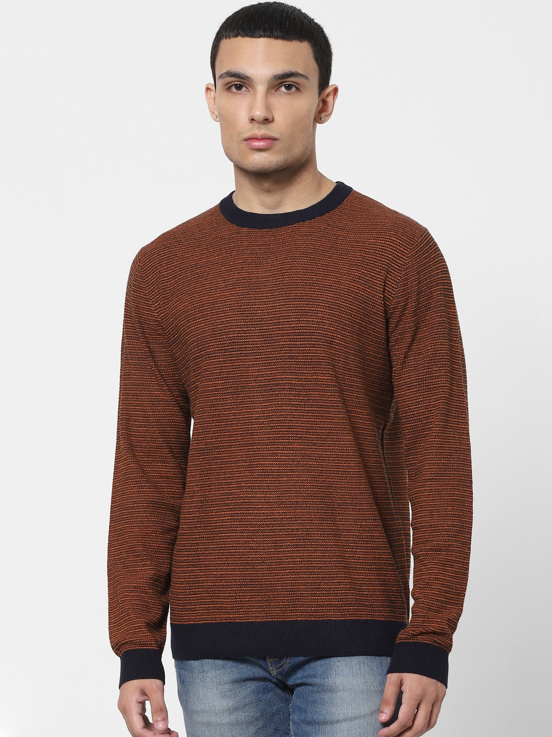 

Jack & Jones Men Brown & Black Cotton Pullover