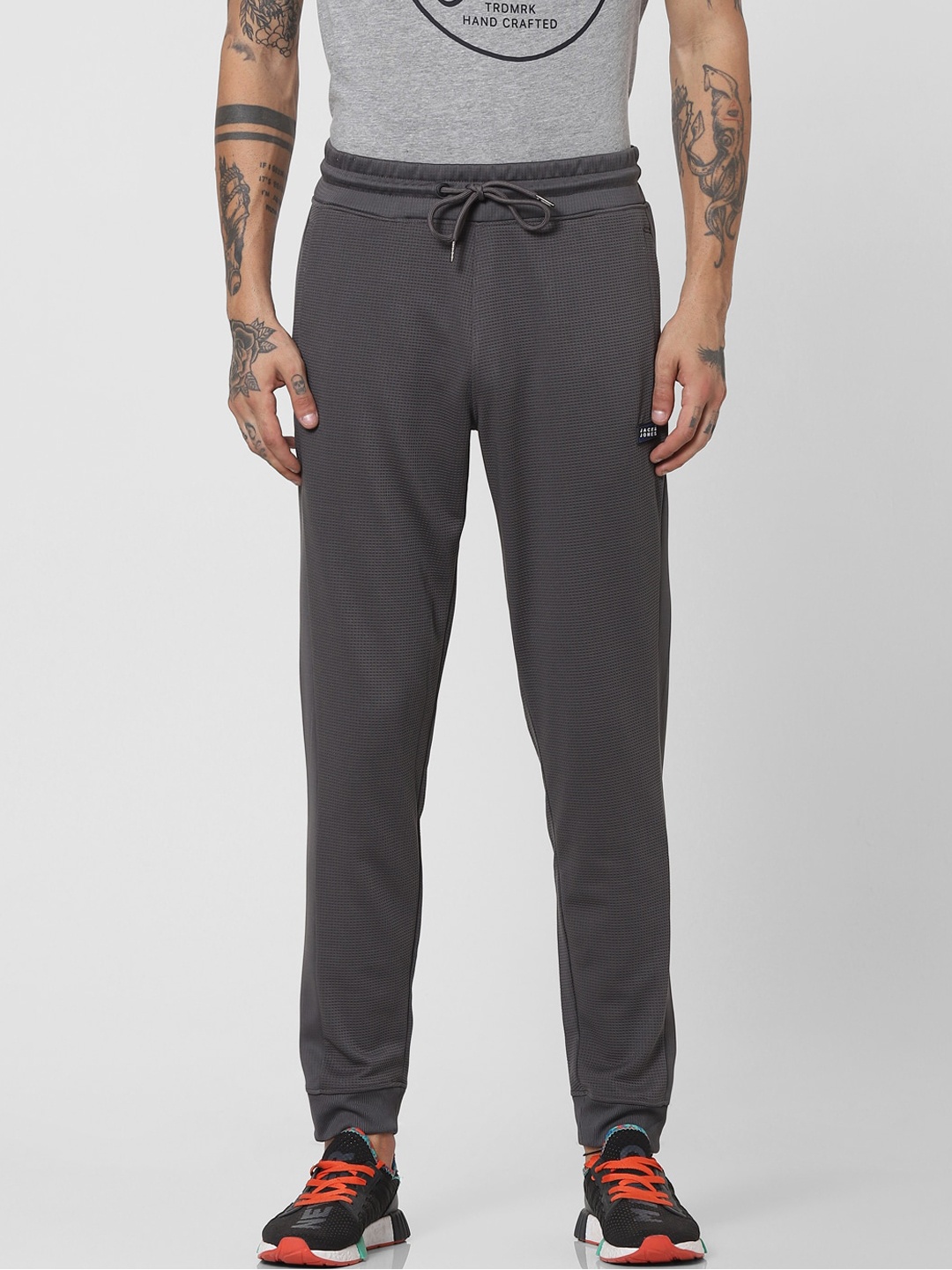 

Jack & Jones Men Grey Solid Joggers Trousers