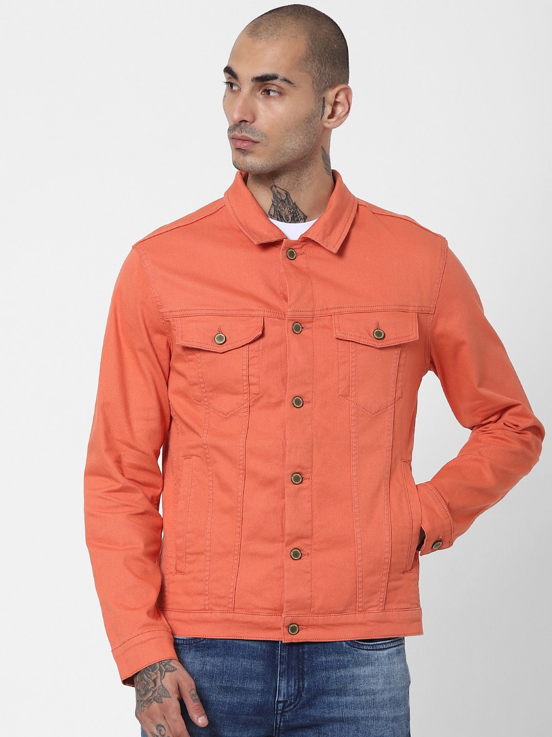 

Jack & Jones Men Pink Solid Denim Jacket