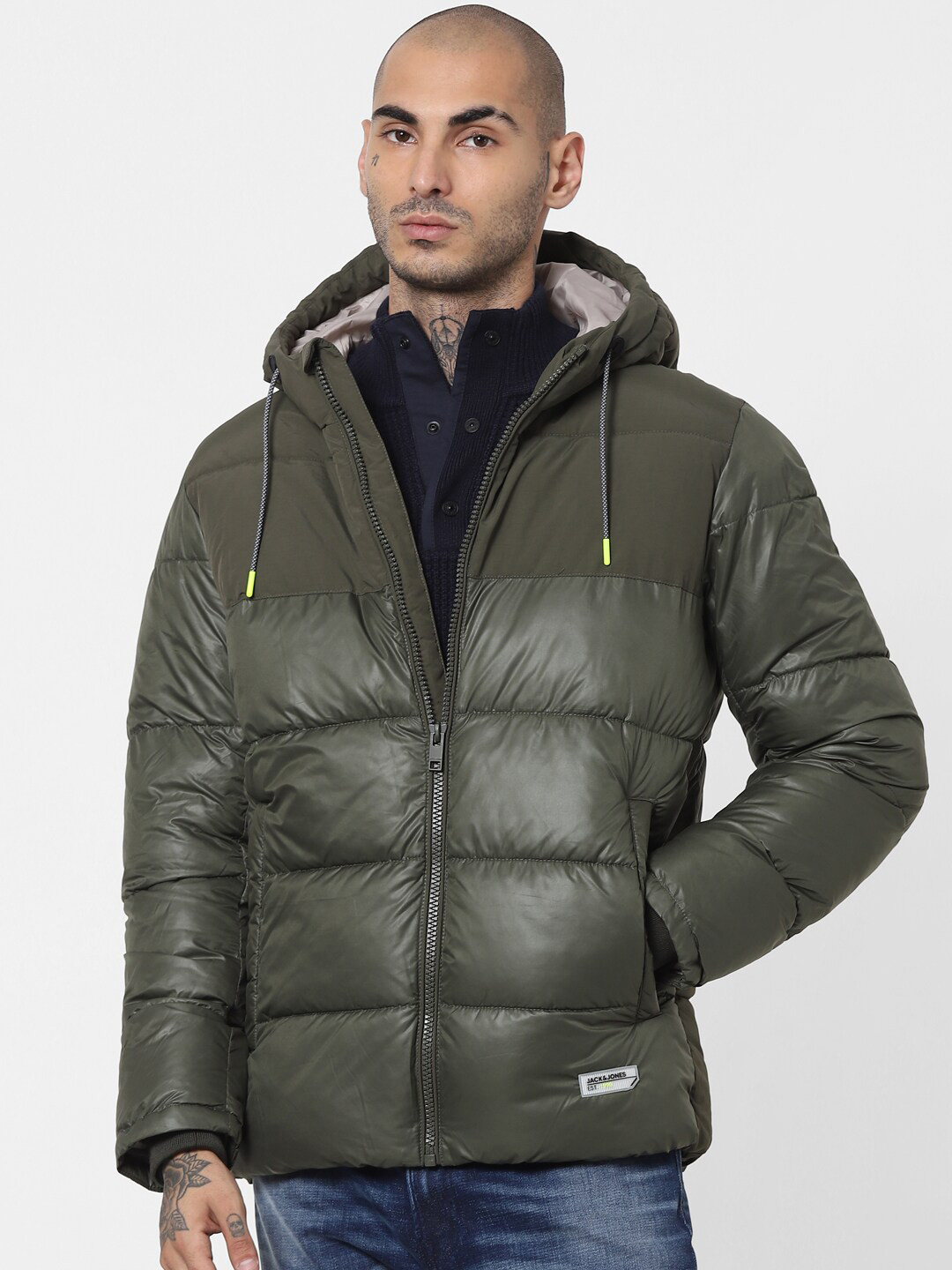 

Jack & Jones Men Green Colourblocked Padded Jacket