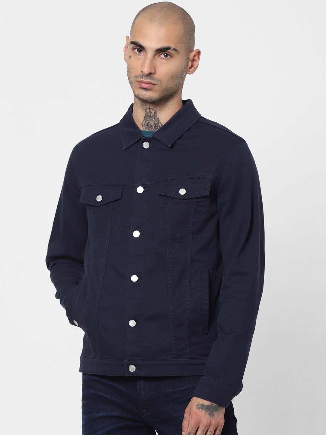 

Jack & Jones Men Navy Blue Denim Jacket
