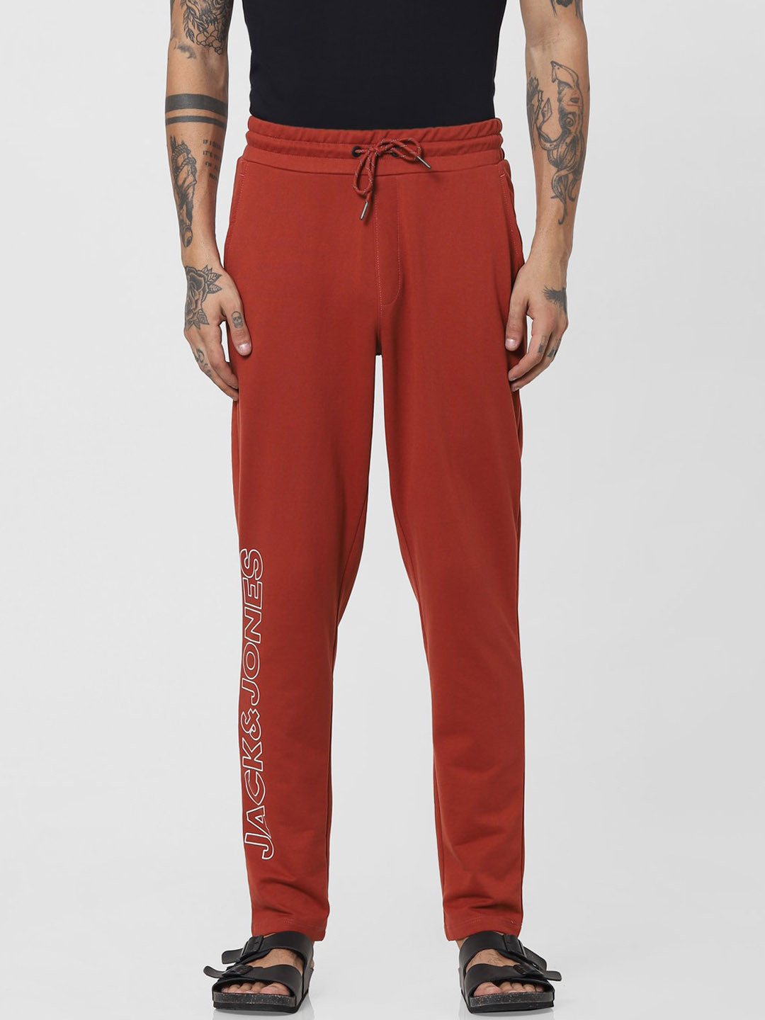 

Jack & Jones Men Red & White Typography Printed Relaxed-Fit Cotton Track Pants