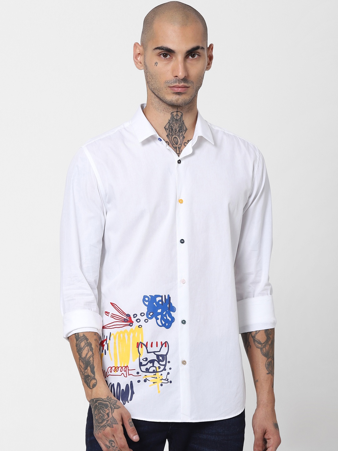 

Jack & Jones Men White Slim Fit Opaque Printed Casual Shirt