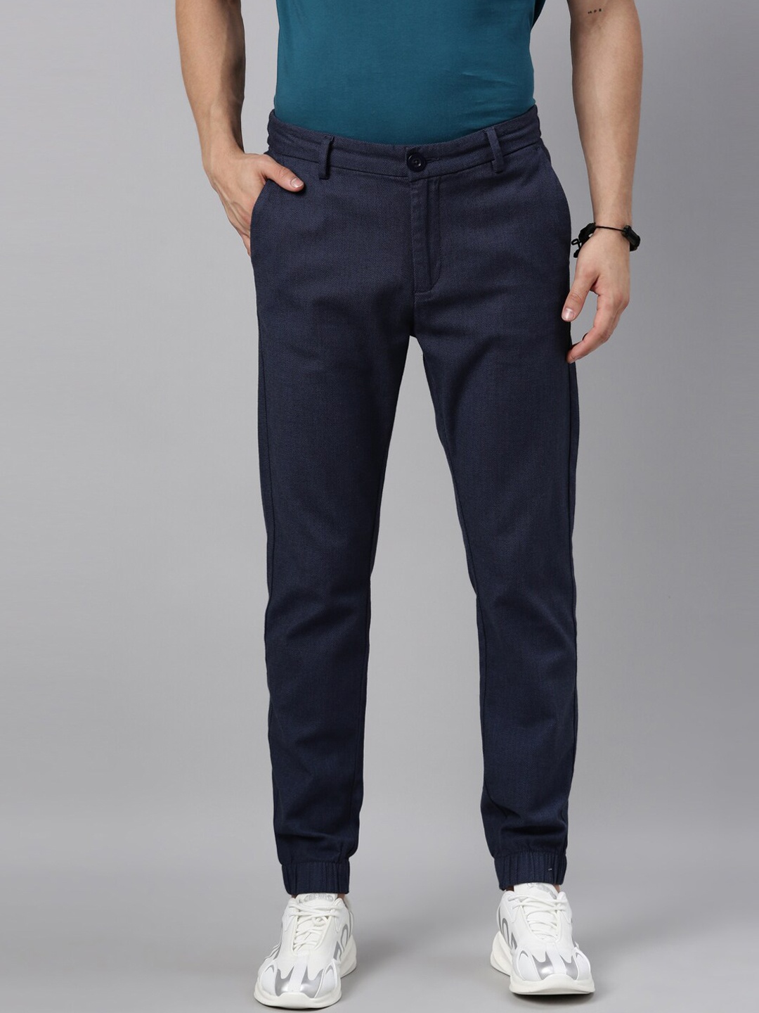 

Breakbounce Men Navy Blue Slim Fit Joggers Trousers