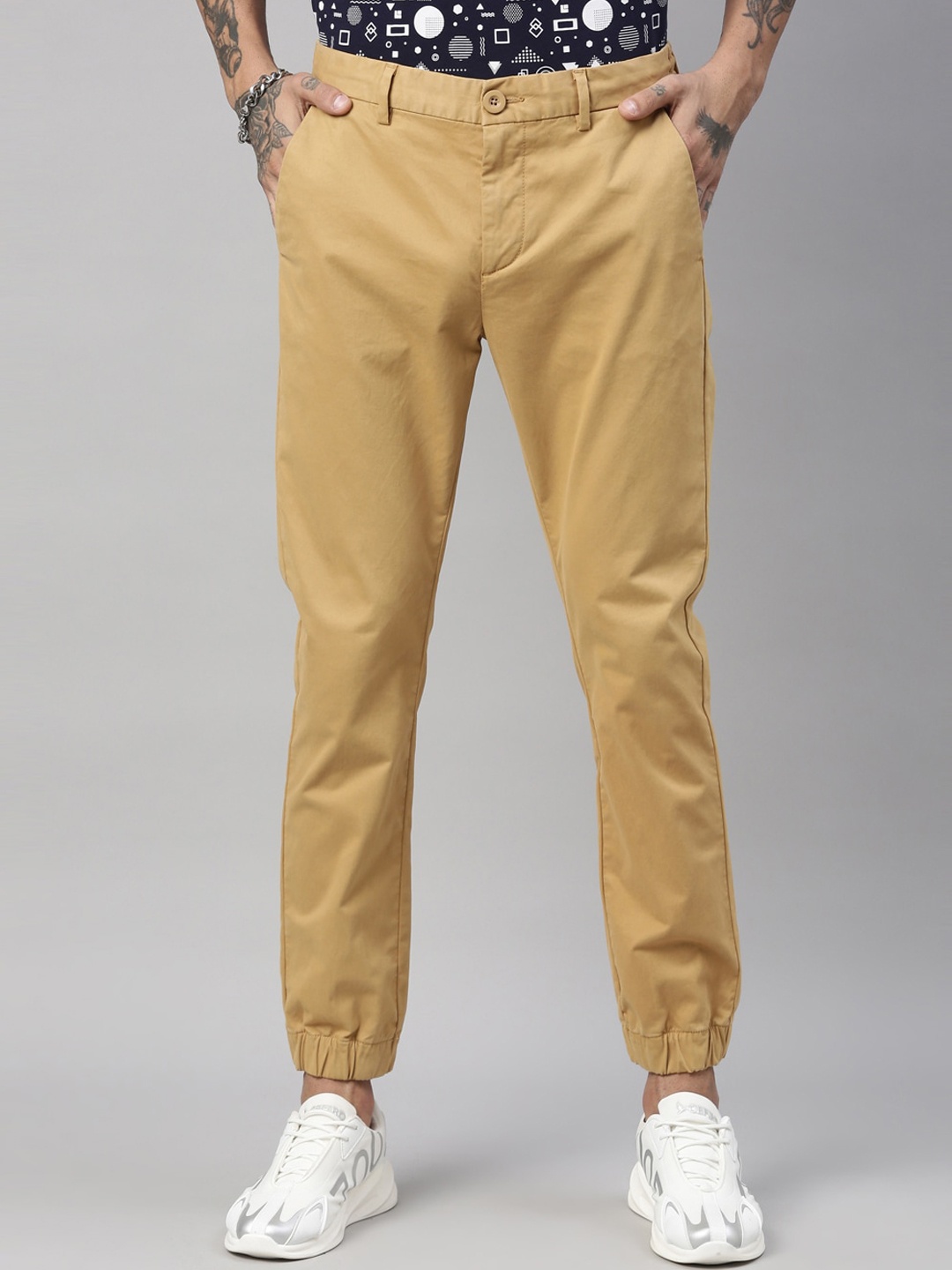 

Breakbounce Men Mustard Yellow Slim Fit Joggers Trousers