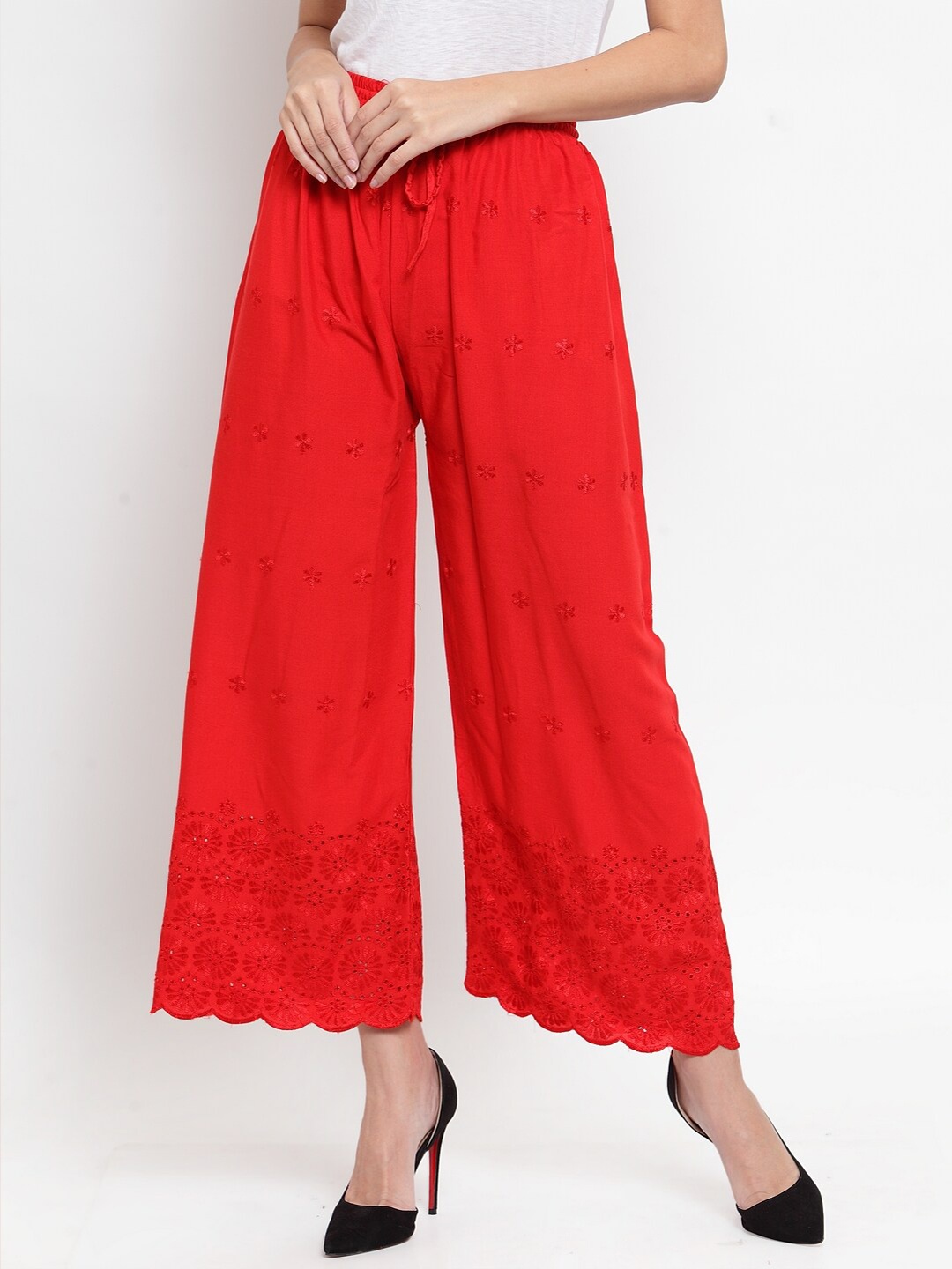 

Clora Creation Women Red Ethnic Motifs Chikankari Palazzos