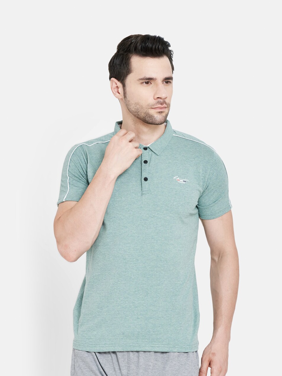 

Duke Men Green Polo Collar Slim Fit T-shirt