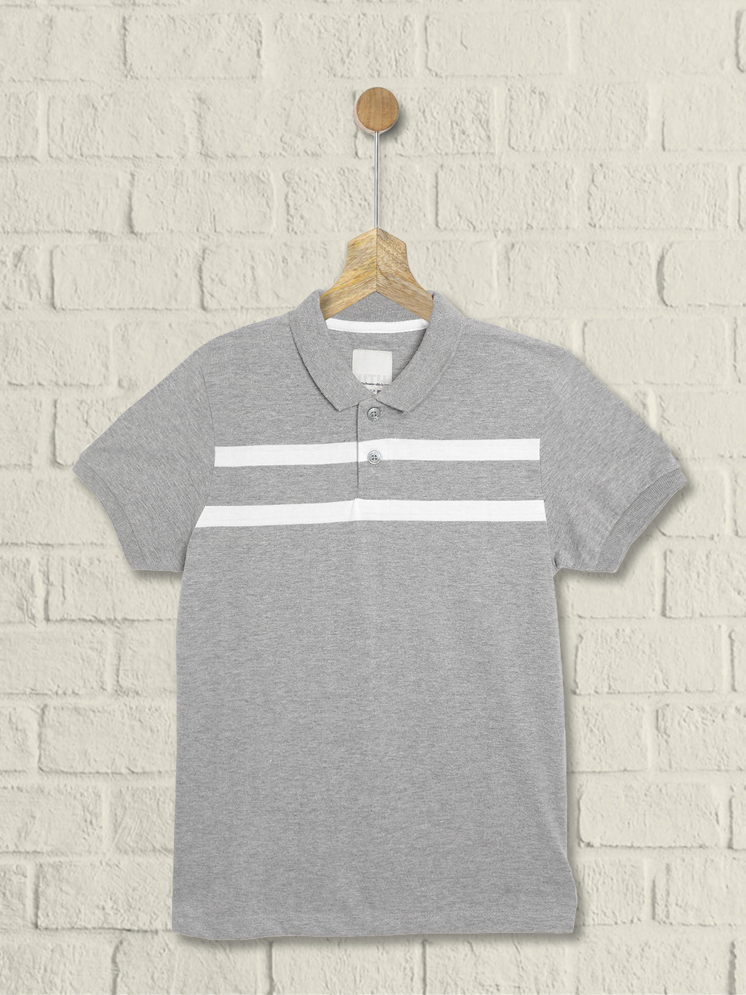 

UTH by Roadster Boys Grey Striped Polo Collar T-shirt