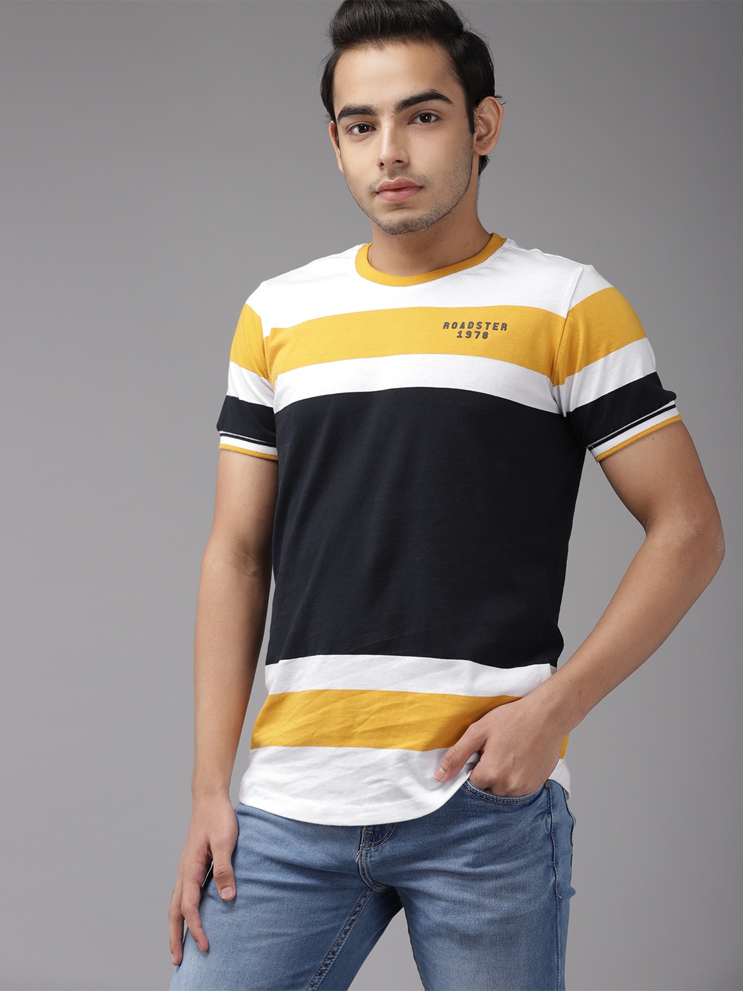 

UTH by Roadster Boys Navy Blue & White Cotton Striped T-shirt