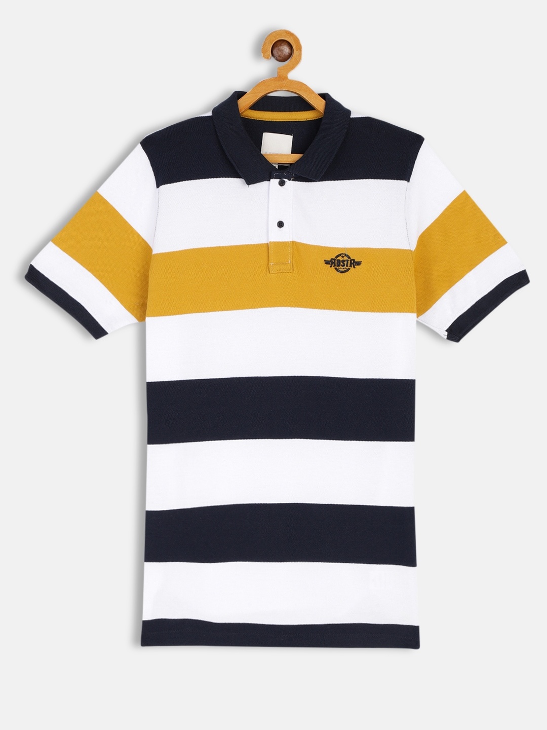 

UTH by Roadster Boys White & Navy Blue Striped Pure Cotton Polo Collar T-shirt