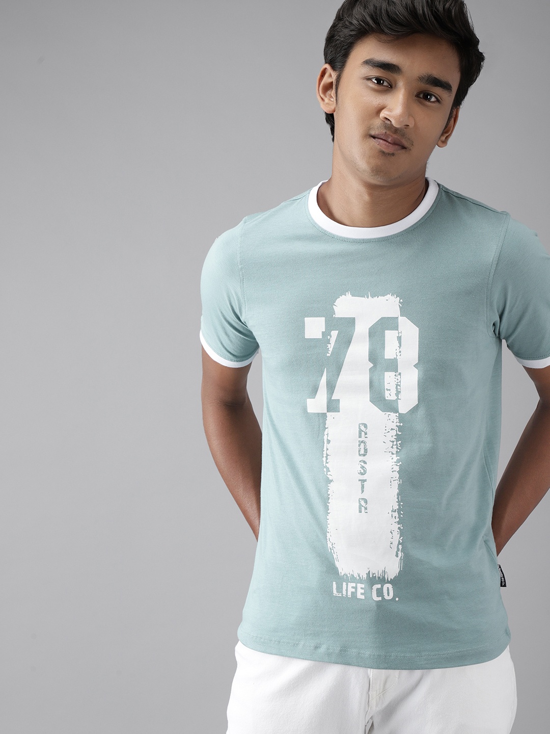 

UTH by Roadster Boys Blue & White Pure Cotton Brand Logo Print T-shirt