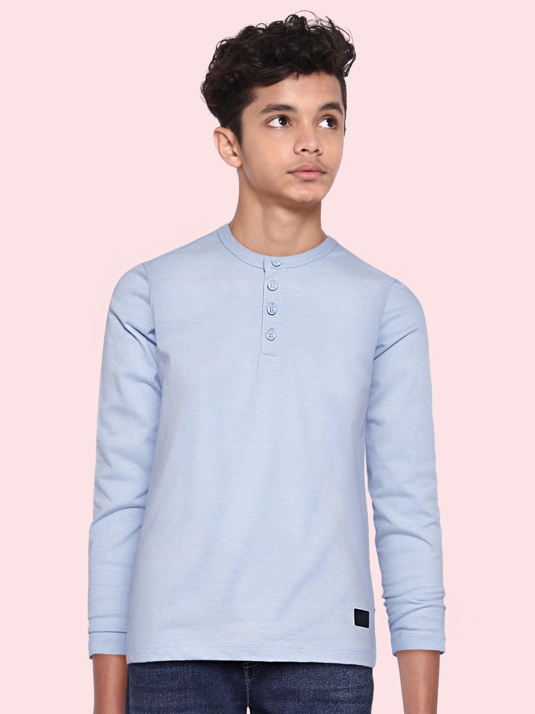 

UTH by Roadster Boys Blue Henley Neck Solid T-shirt