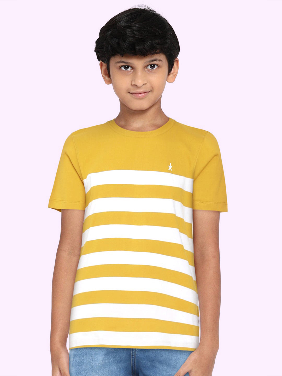 

UTH by Roadster Boys Mustard Yellow & White Cotton Striped T-shirt