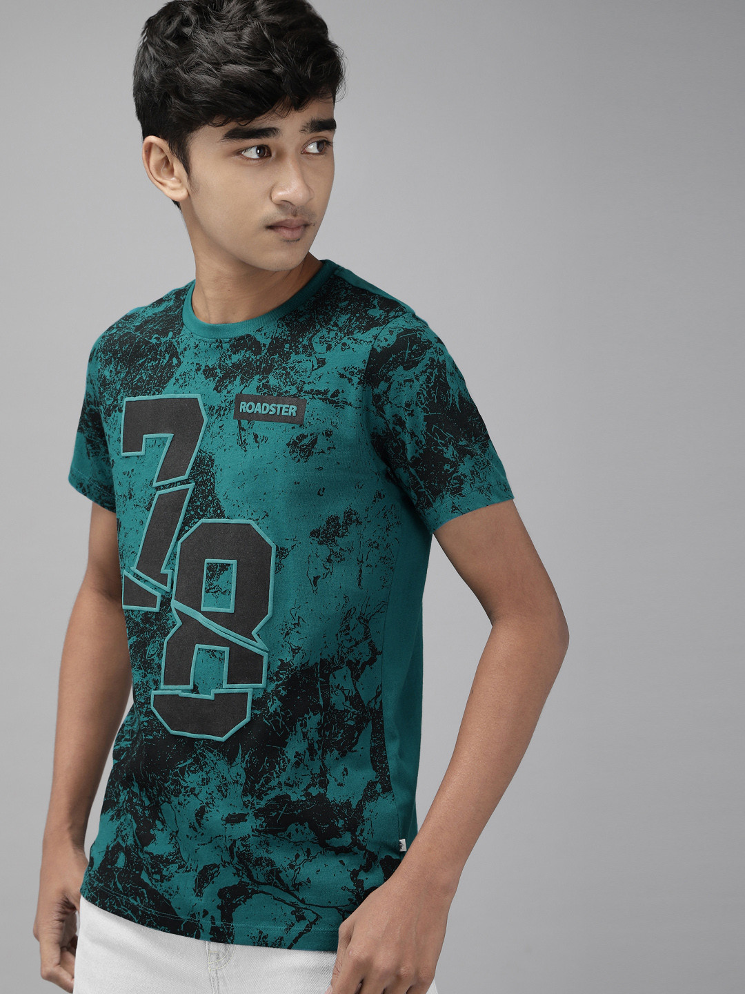 

UTH by Roadster Boys Teal Blue Black Typography Printed Round Neck Pure Cotton T-shirt