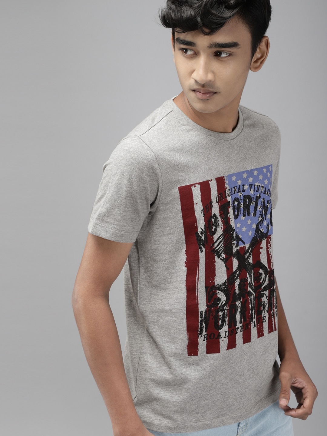 

UTH by Roadster Boys Grey Melange Printed T-shirt
